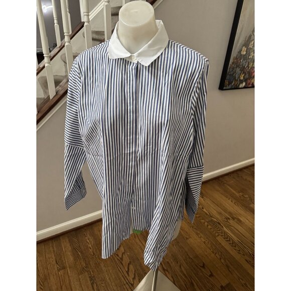 RANI ARABELLA Striped Cotton Button Down Shirt Blouse Multi Blue Stripes Size XL - Picture 4 of 5